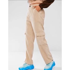 Corduroy Pocket High Waist Straight Pants - Light Coffee